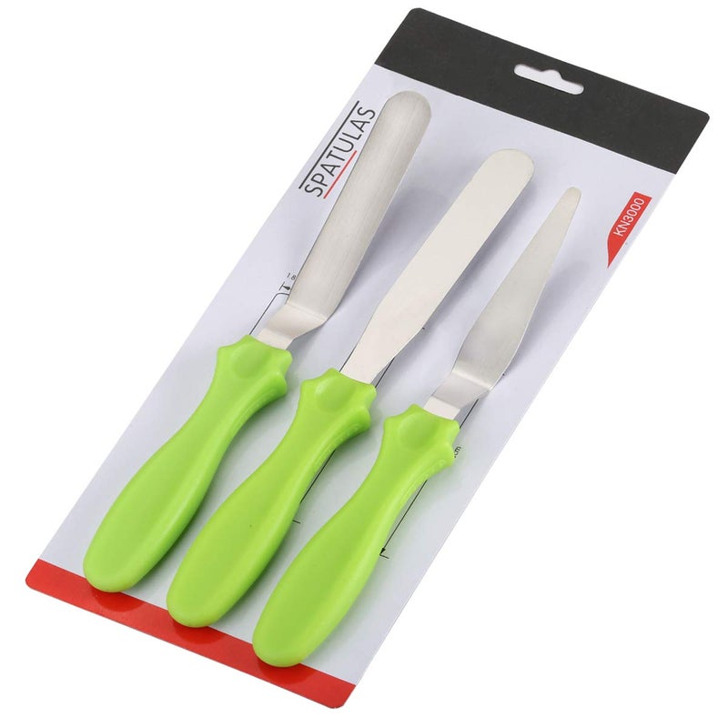 Szxc Small Baking Spatulas Set - 2 Offset & 1 Straight Icing Spatula - 4.5 inch Stainless Steel Blade - Angled Cake Decorating Frosting Spatulas - Green - Image 1
